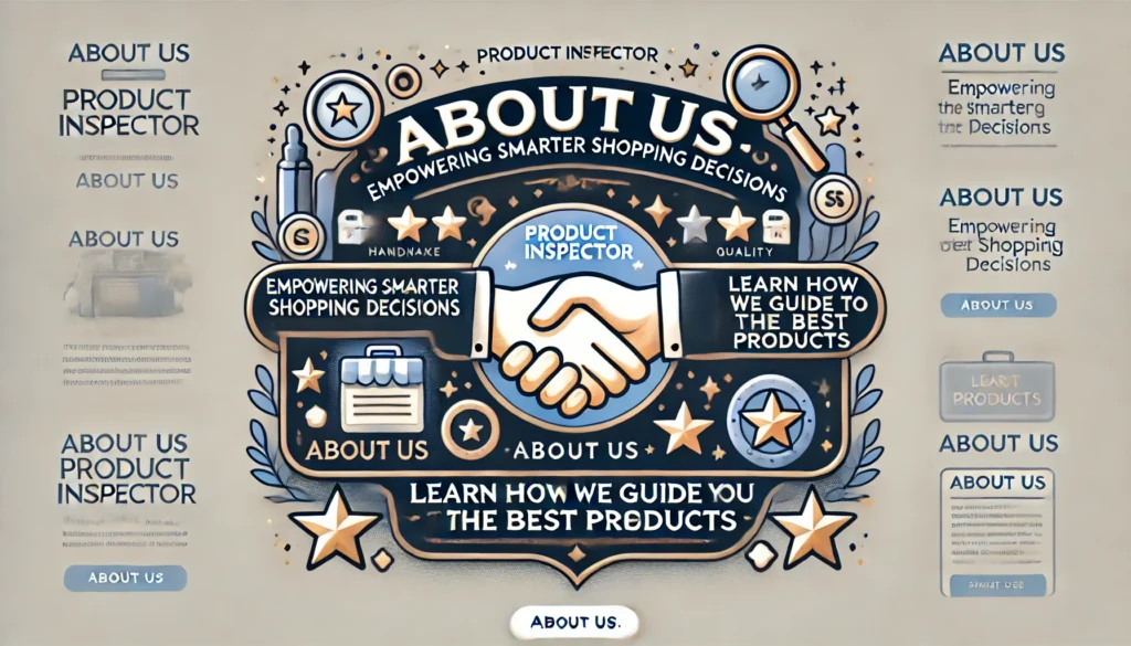 Two hands joined together with the words 'About Us' written repeatedly in the background.